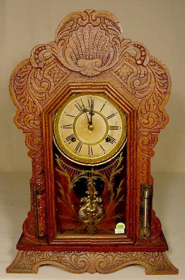 Waterbury Davis parlor clock with thermometer & barometer: — Antique Clocks Price Guide