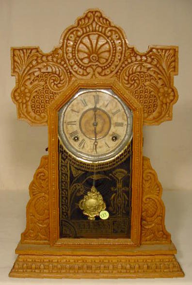 Ingraham pressed oak case kitchen clock: nice glass. — Antique Clocks Price Guide