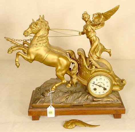 French Moreau Angel & Chariot statue clock: "Char De La Victoire"; — Antique Clocks Price Guide
