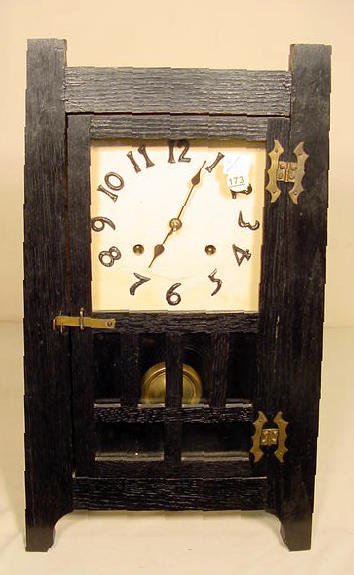 New Haven Mission Oak shelf clock: nice rear label. — Antique Clocks Price Guide