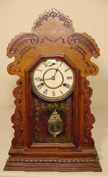 New Haven pressed oak shelf clock: — Antique Clocks Price Guide