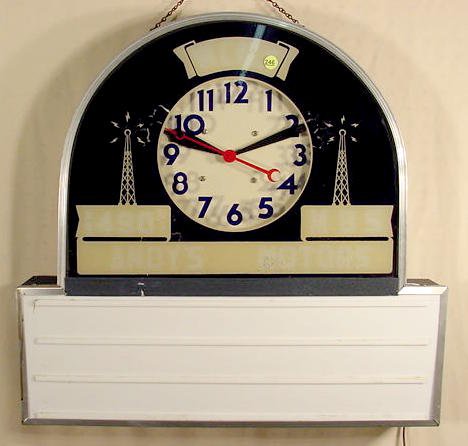 Radio advertising clock: — Antique Clocks Price Guide