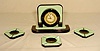 Hammond two tone glass electric clock set with alarm & 3 ashtrays; 
