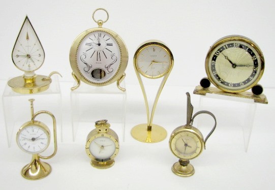 Group of 7 Brass Novelty Desk and Alarm Clocks — Antique Clocks Price Guide