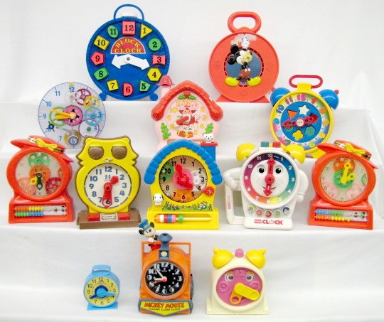 Group of 13 Child Learning Time Toy Clocks — Antique Clocks Price Guide