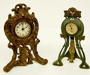 2 Metal Art Nouveau Novelty Dresser Clocks — Antique Clocks Price Guide