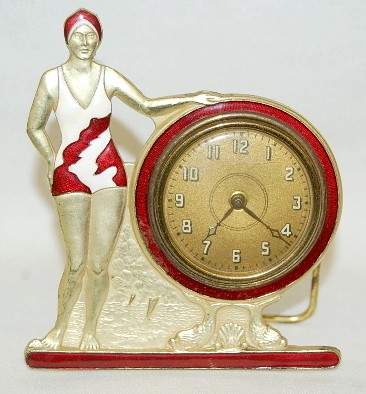 Enamel Swimsuit Dresser Clock — Antique Clocks Price Guide