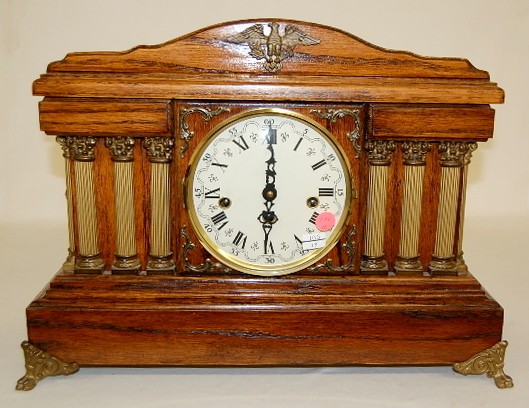 German Oak 6-Column Chiming Mantle Clock — Antique Clocks Price Guide