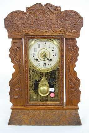 New Haven Floral Carved Kitchen Clock w/Alarm — Antique Clocks Price Guide