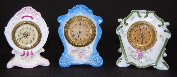 3 Porcelain Floral Decorated Dresser Clocks — Antique Clocks Price Guide