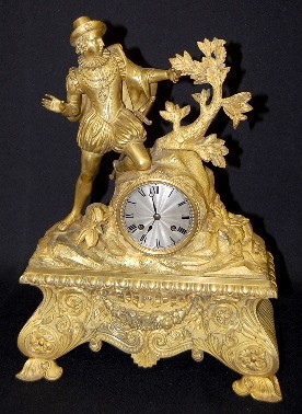 French Dore Statue Clock w/Cavalier — Antique Clocks Price Guide