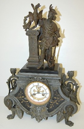 French Marble and Bronze Hunter Statue Clock — Antique Clocks Price Guide