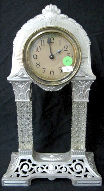 German Metal and Crystal Pillar Clock — Antique Clocks Price Guide