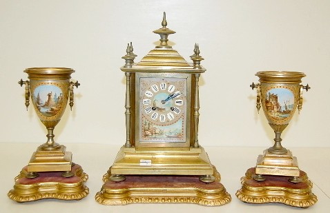 3pc. French Brass Clock Set — Antique Clocks Price Guide