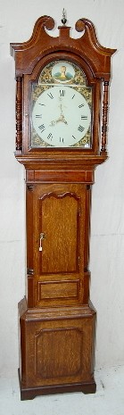 Oak Inlaid Tall Case Clock w/Calendar Dial — Antique Clocks Price Guide