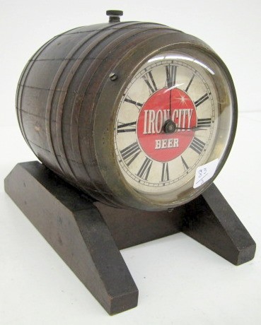 Iron City Beer Advertising Barrel Clock — Antique Clocks Price Guide