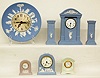 5 Wedgwood Clocks and Pair of Candlesticks