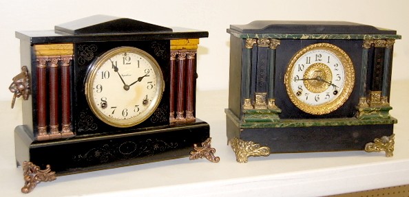 2 Ingraham Marbleized Column Mantle Clocks — Antique Clocks Price Guide