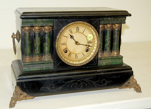 Black Enamel Marbleized The Empress Mantle Clock — Antique Clocks Price Guide