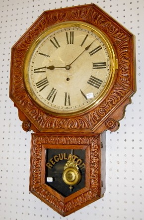 Antique New Haven Carved Oak Schoolhouse Clock — Antique Clocks Price Guide