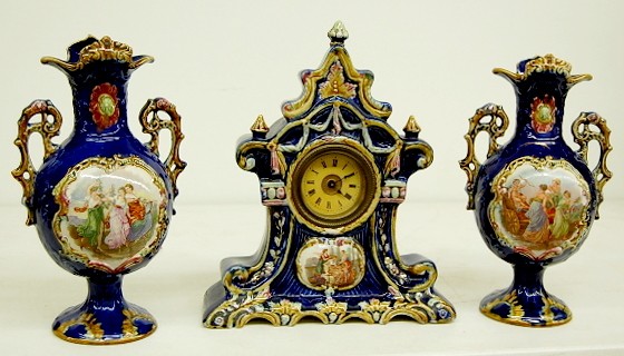 3 Piece Pottery Clock and Vase Set — Antique Clocks Price Guide