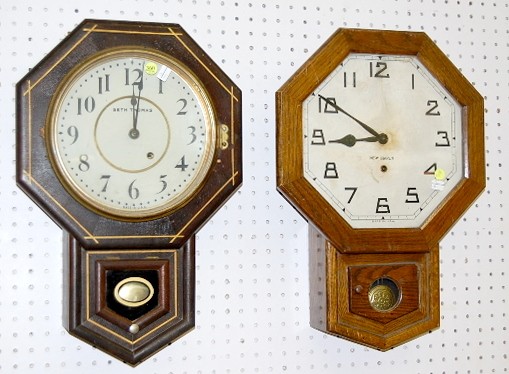 2 Antique Short Drop Schoolhouse Clocks — Antique Clocks Price Guide