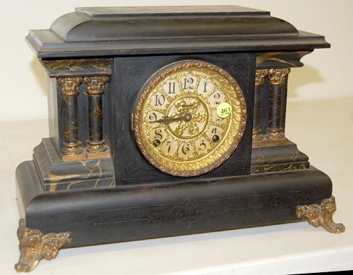 Black Enamel Marbleized Mantle Clock — Antique Clocks Price Guide