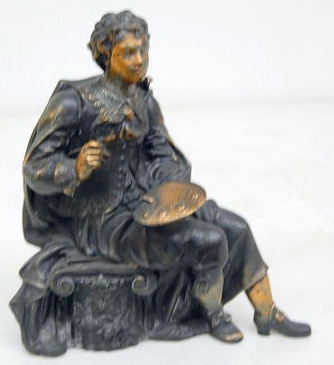 Metal Artist W/ Paint Pallette Clock Statue — Antique Clocks Price Guide