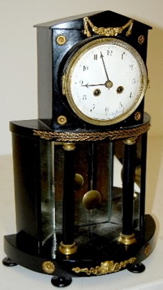 French Silk String Empire Mirror Back Shelf Clock — Antique Clocks Price Guide