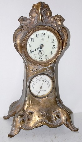 Jennings Brothers Metal Novelty Clock w/ Barometer — Antique Clocks Price Guide