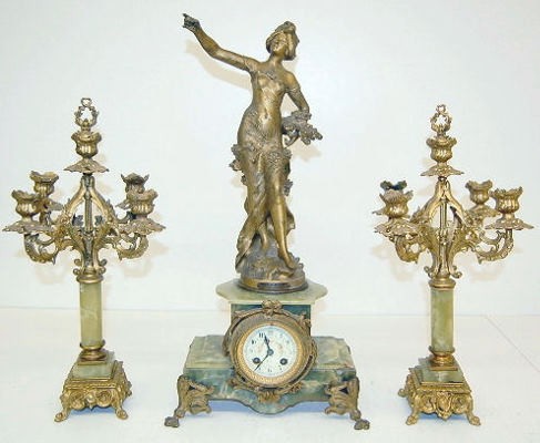 Auguste Moreau 3 Piece Lady Clock Set — Antique Clocks Price Guide