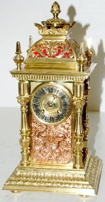Lenzkirch Miniature Copper and Brass Shelf Clock — Antique Clocks Price Guide