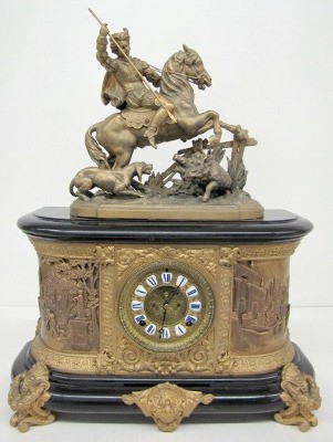 Ansonia Virginia Clock W/ Boar Hunter Statue — Antique Clocks Price Guide