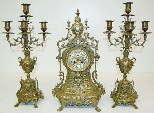 Ornate Bronze "Exselsior" Clock Set W/ Lion — Antique Clocks Price Guide