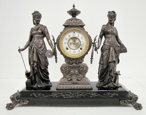 Ansonia "Art and Commerce" Double Statue Clock — Antique Clocks Price Guide