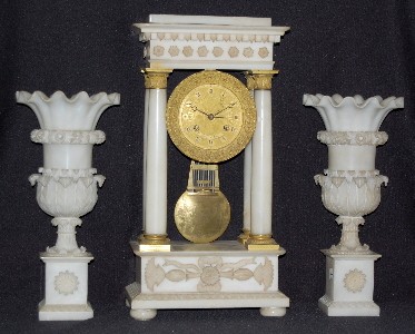French Empire 3pc Alabaster and Bronze Clock Set — Antique Clocks Price Guide