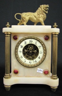Antique French Alabaster Clock W/ Lion Figure — Antique Clocks Price Guide