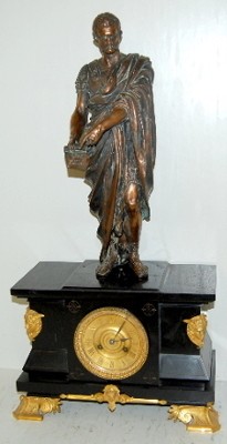 French L. Marti Slate Clock W/ Statue — Antique Clocks Price Guide