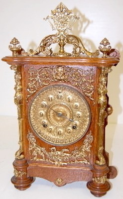 Ansonia Cabinet "B" Clock, Oak W/ Metal Trim — Antique Clocks Price Guide