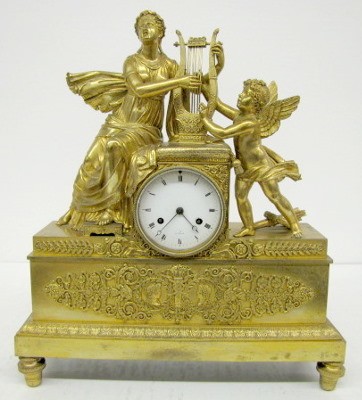 French Empire Dore Bronze Lady and Cherub Clock — Antique Clocks Price Guide