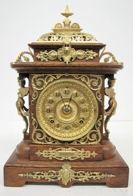 Ansonia Cabinet "E" Clock, Oak W/ Metal Trim — Antique Clocks Price Guide