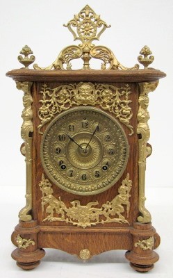 Ansonia Cabinet "B" Clock, Oak W/ Metal Trim — Antique Clocks Price Guide