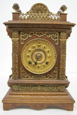 Ansonia Cabinet "F" Clock, Oak W/ Metal Trim — Antique Clocks Price Guide