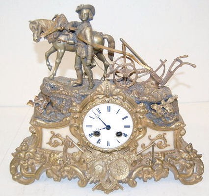 Antique French Clock W/ Farmer, Horse and Plow — Antique Clocks Price Guide