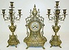 Ornate Bronze "Exselsior" Clock Set W/ Lion