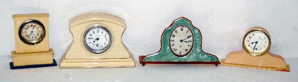 4 Celluloid and Plastic Dresser Clocks — Antique Clocks Price Guide