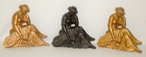 3 Metal Clock Statues; Seated Lady with Lyre — Antique Clocks Price Guide