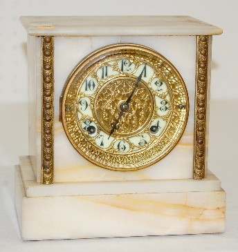 White Onyx T & S Mantle Clock — Antique Clocks Price Guide