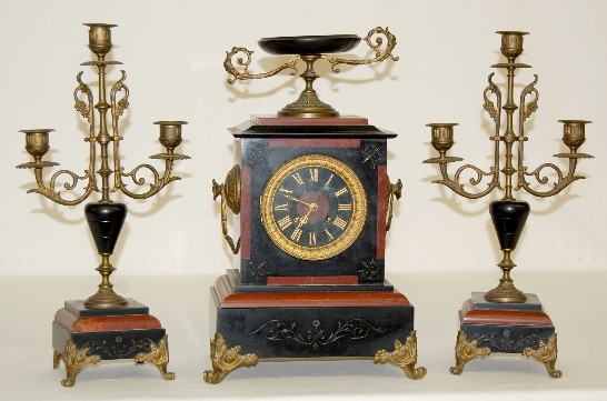 L. Marti & Cie Marble and Slate 3 Pc Clock Set — Antique Clocks Price Guide