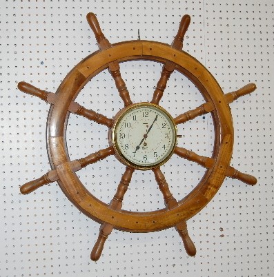 Mercer English Ship's Clock in Ship's Wheel — Antique Clocks Price Guide